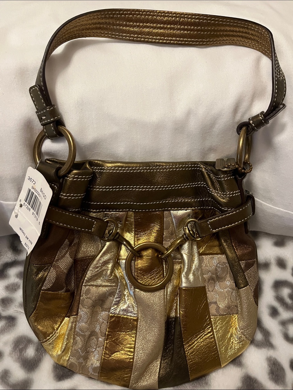 Coach Metallic Patchwork Shoulder Bag in Gold and Bronze
